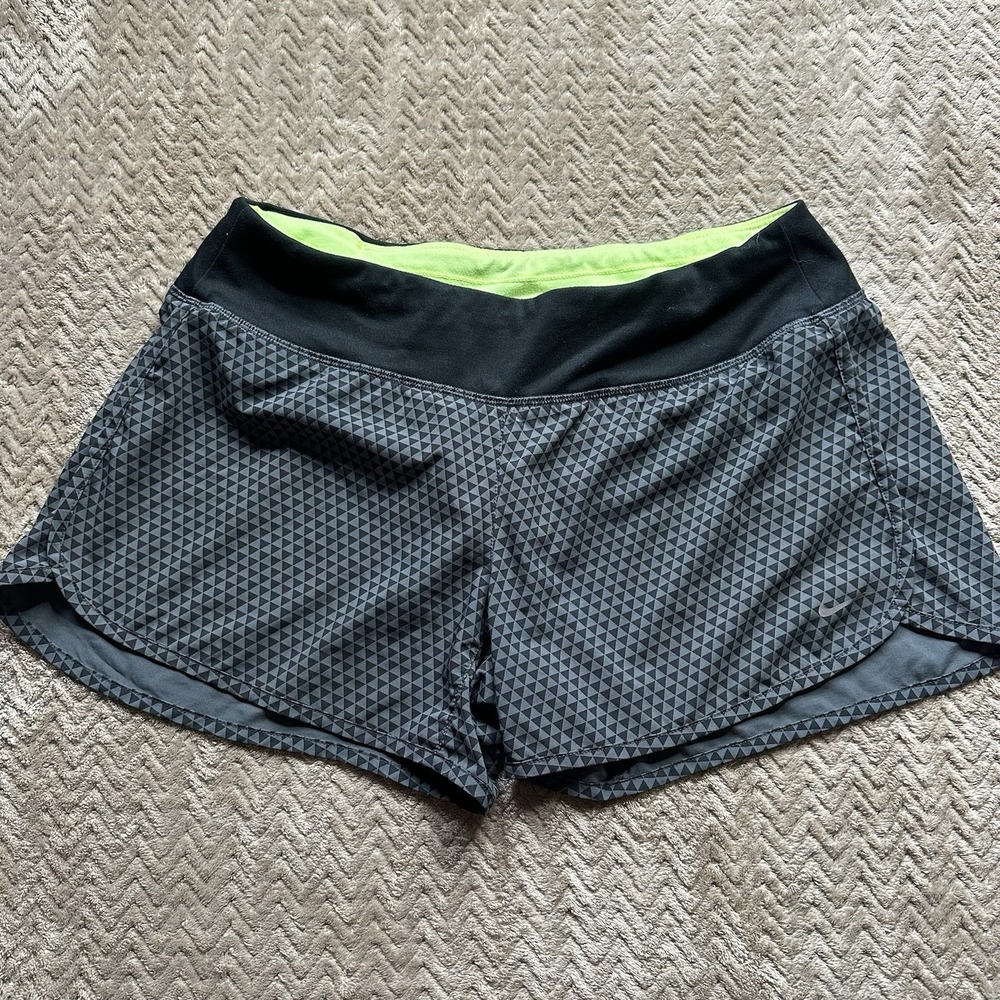 Nike Womens Gray/Green Dri-Fit Running Shorts With Liner Size Medium